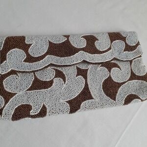 Vintage Beaded Clutch Wallet Snap Closure Brown White Handmade
